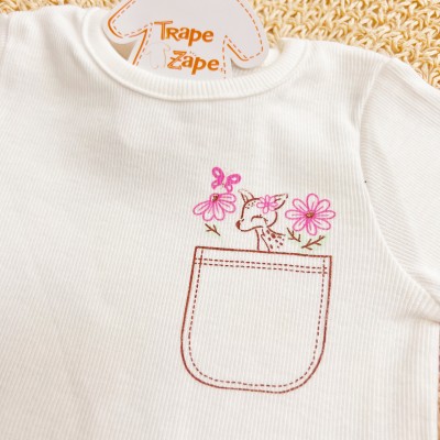 Conj. Blusa Rena com Florzinhas no Bolsinho e Calça Legging Térmica - Off White